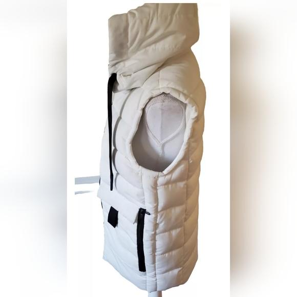 NWOT DENIM 90 White Puffer Vest Removable Hood Gorpcore Unisex Large - Picture 7 of 12